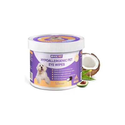 HICC PET Eyes Wipes for Dogs & Cats – Gently Remove Tear Stain, Eye Debris, Discharge, Mucus Secretions – Coconut Oil Pet Cleaning Grooming Deodorizing Wipes for Eyes, Wrinkle, Face – 100pcs